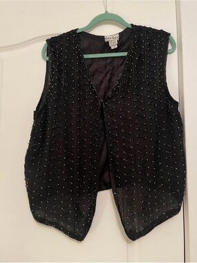 CeCe Black Beaded Sleeveless Tunic Vest